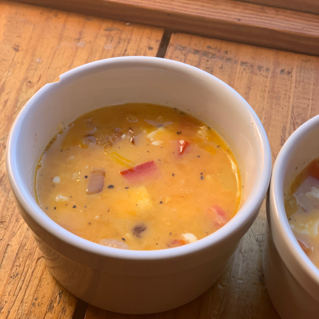 Two Person Ramekin Frittata Before It Was Baked.